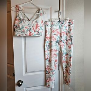Freely Active Bra & Legging Set - Floral White with Coral & Teal